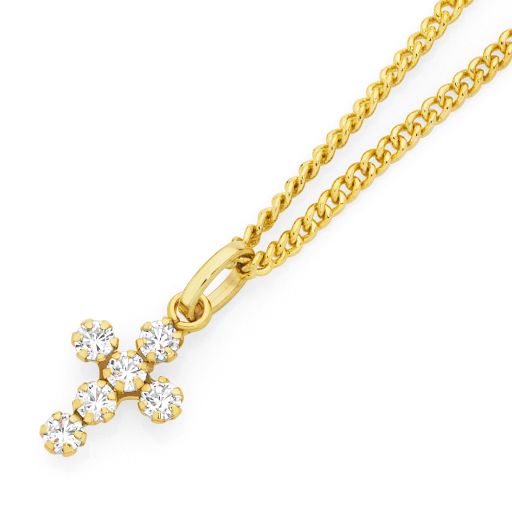 9ct Gold 10mm Cz Cross Pendant in White | Goldmark (AU)