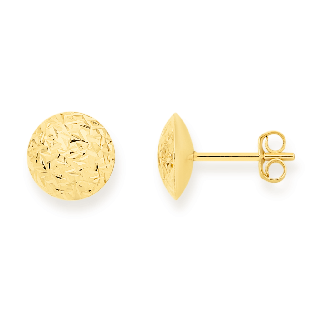 9ct Gold 10mm Diamond-cut Stud Earrings | Angus & Coote