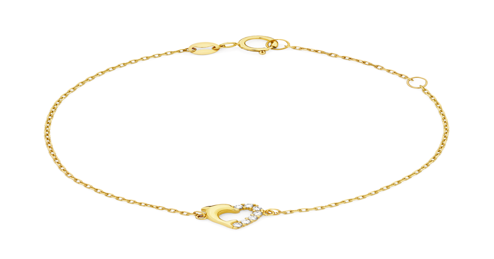 9ct Gold 16cm Cz Heart And Dolphin Trace Bracelet in White | Goldmark (AU)