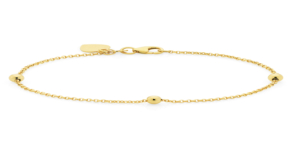 9ct Gold 19cm Heart Charm Beaded Belcher Bracelet | Goldmark (AU)