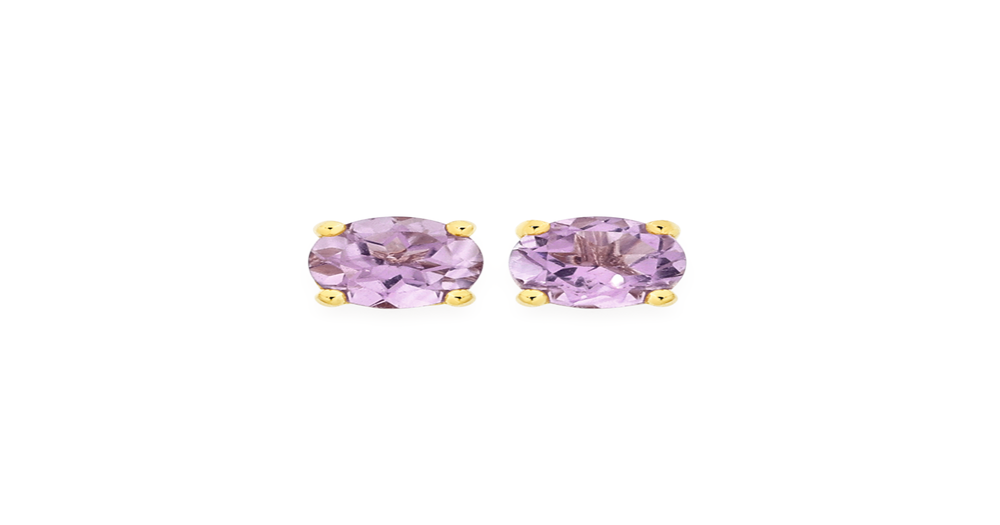 9ct Gold Amethyst Round Brilliant Cut Stud Earrings in Purple ...