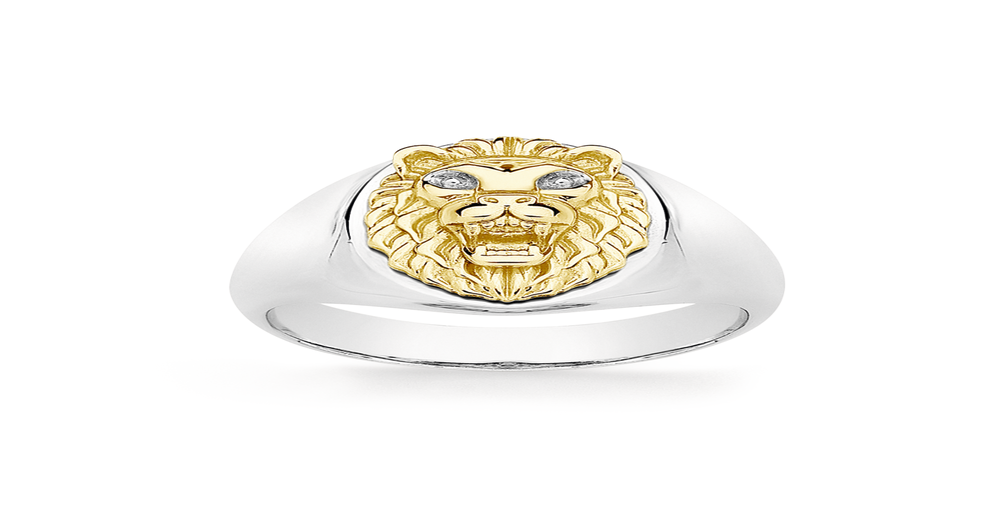 9ct Gold And Silver Lion Head Gents Ring | Goldmark (AU)