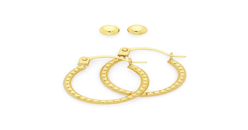 9ct Gold Ball Stud & Hoop Earrings Set | Goldmark (AU)