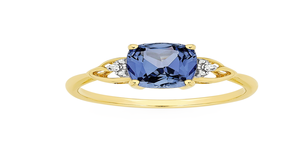 9ct Gold Created Ceylon Sapphire & Diamond Ring in Blue | Goldmark (AU)