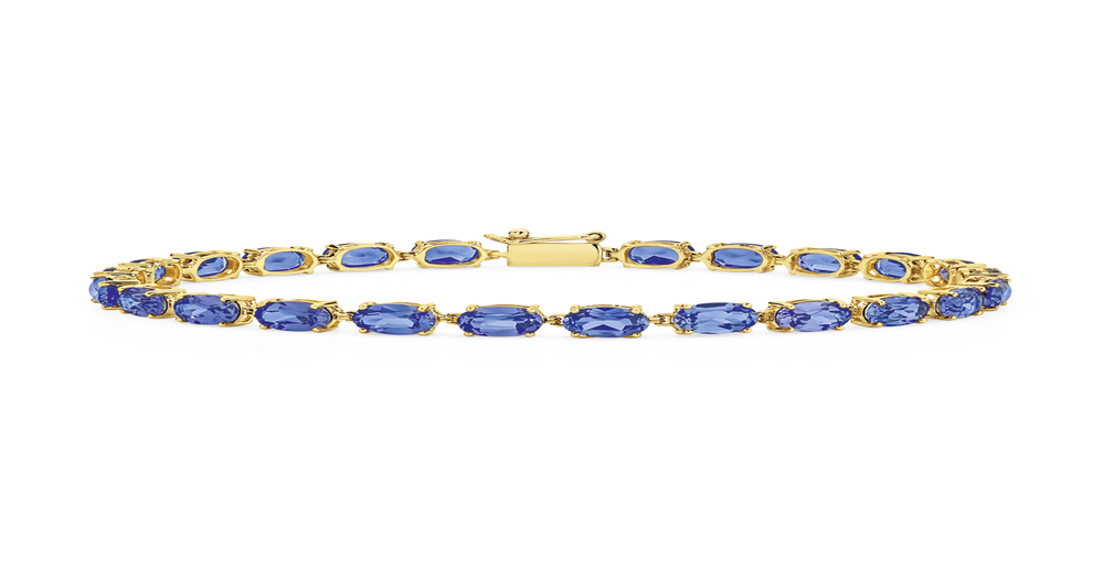 9ct Gold Created Ceylon Sapphire Oval Cut Bracelet in Blue | Goldmark (AU)