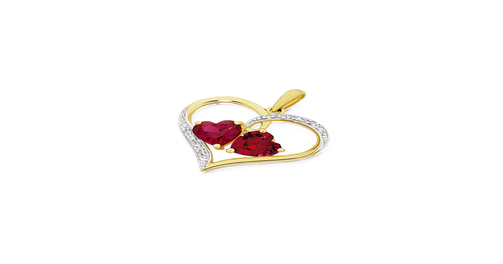 9ct Gold Created Ruby & Diamond Heart Pendant in Red | Goldmark (AU)