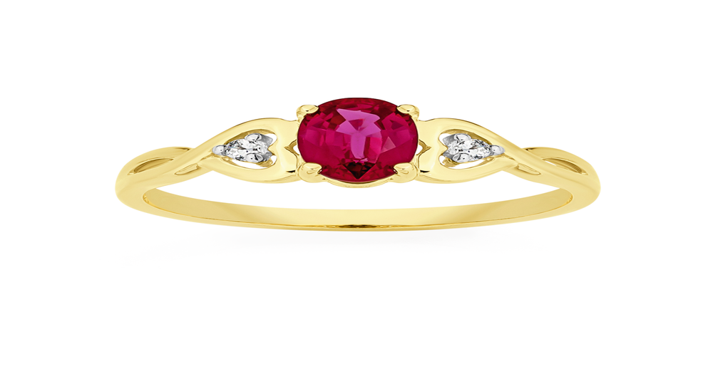 9ct Gold Created Ruby & Diamond Ring in Red | Goldmark (AU)