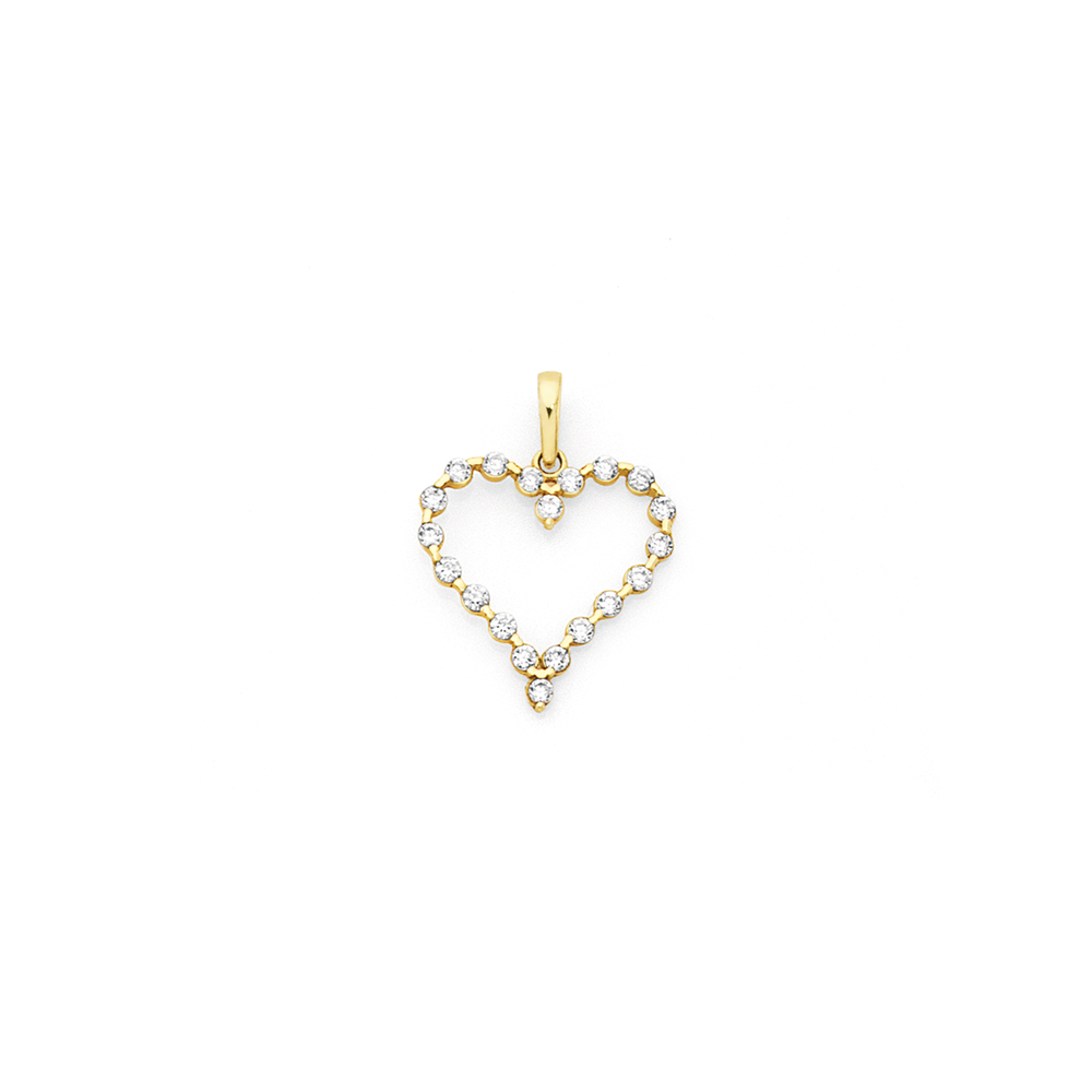 9ct gold cubic zirconia heart pendant