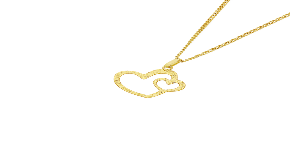 9ct Gold Diamond-cut Heart In Heart Open Pendant | Goldmark (AU)