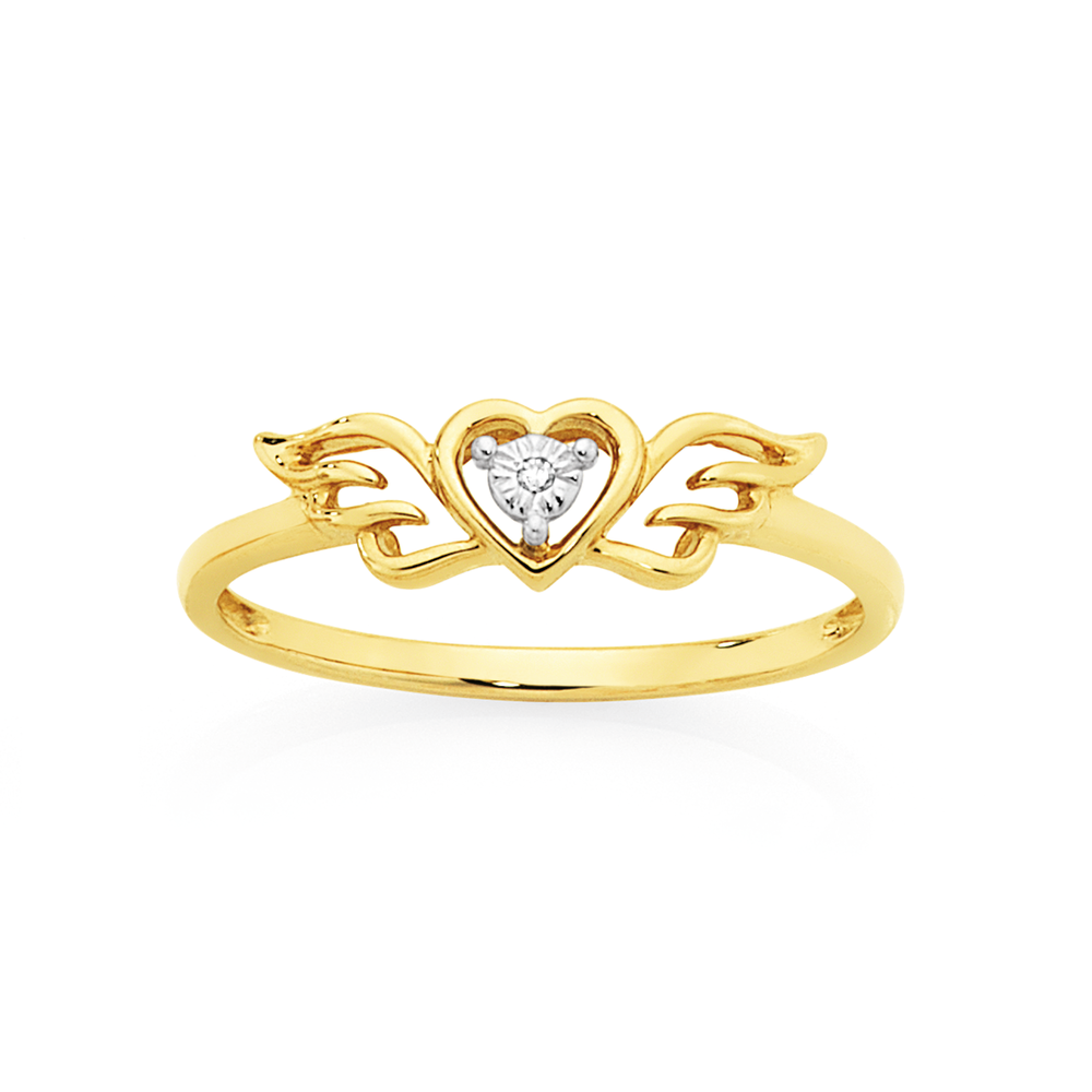 9ct gold diamond heart ring