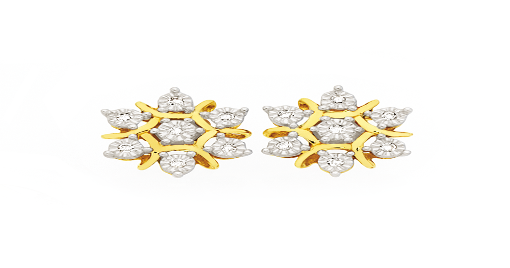 9ct Gold Diamond Miracle Set Snowflake Stud Earrings | Goldmark (AU)