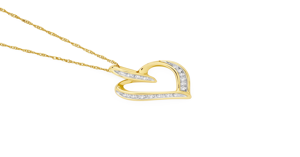 9ct Gold Diamond Open Heart Pendant With Chain | Goldmark (AU)