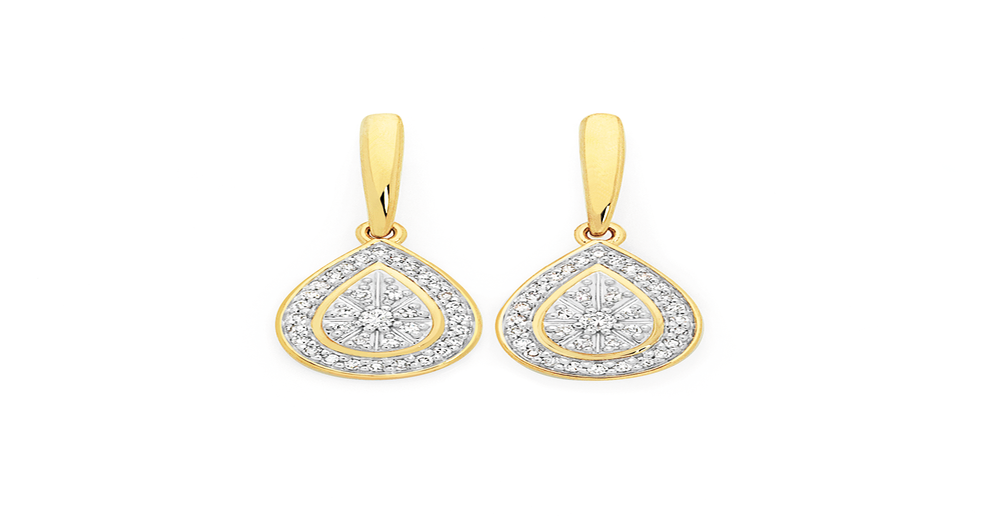 9ct Gold Diamond Pear Cluster Drop Stud Earrings | Goldmark (AU)