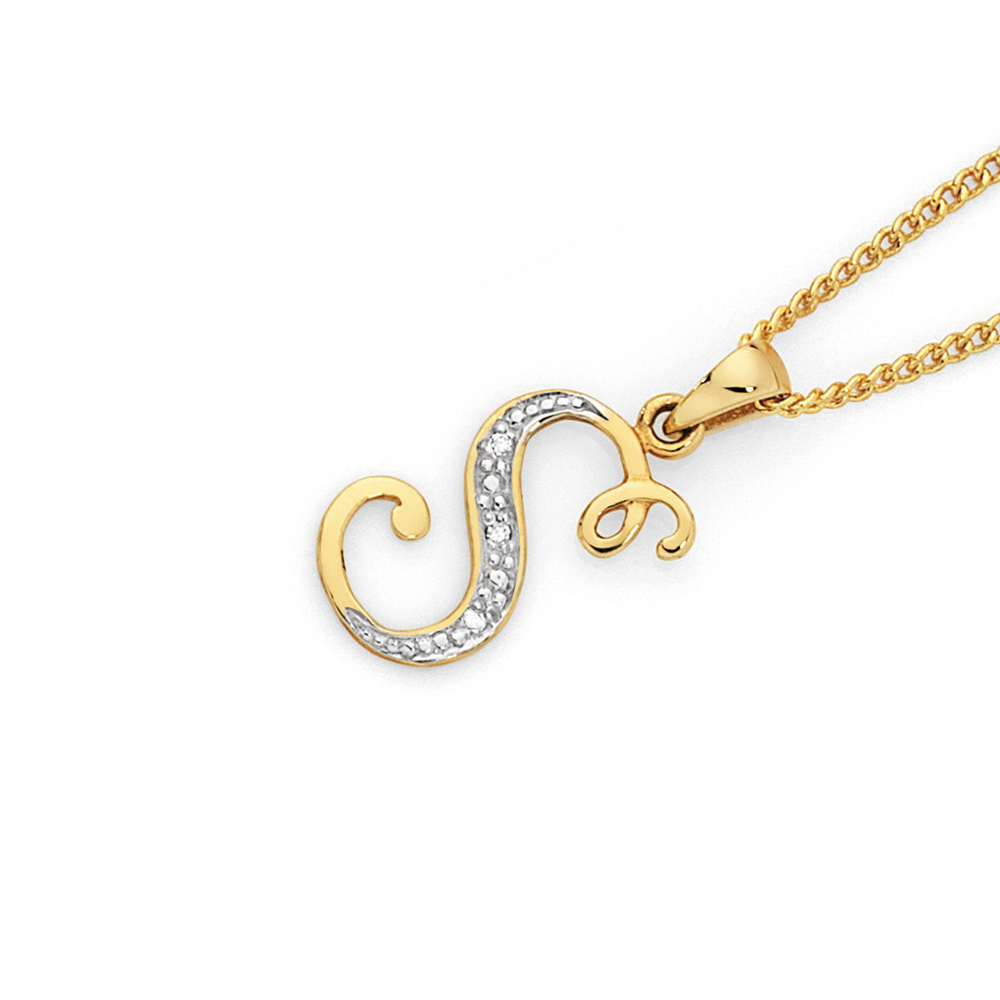 gold diamond letter s pendant