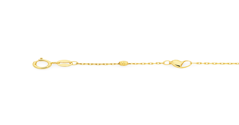 9ct Gold Multi Hearts & Diamond-cut Beads Trace Bracelet | Goldmark (AU)