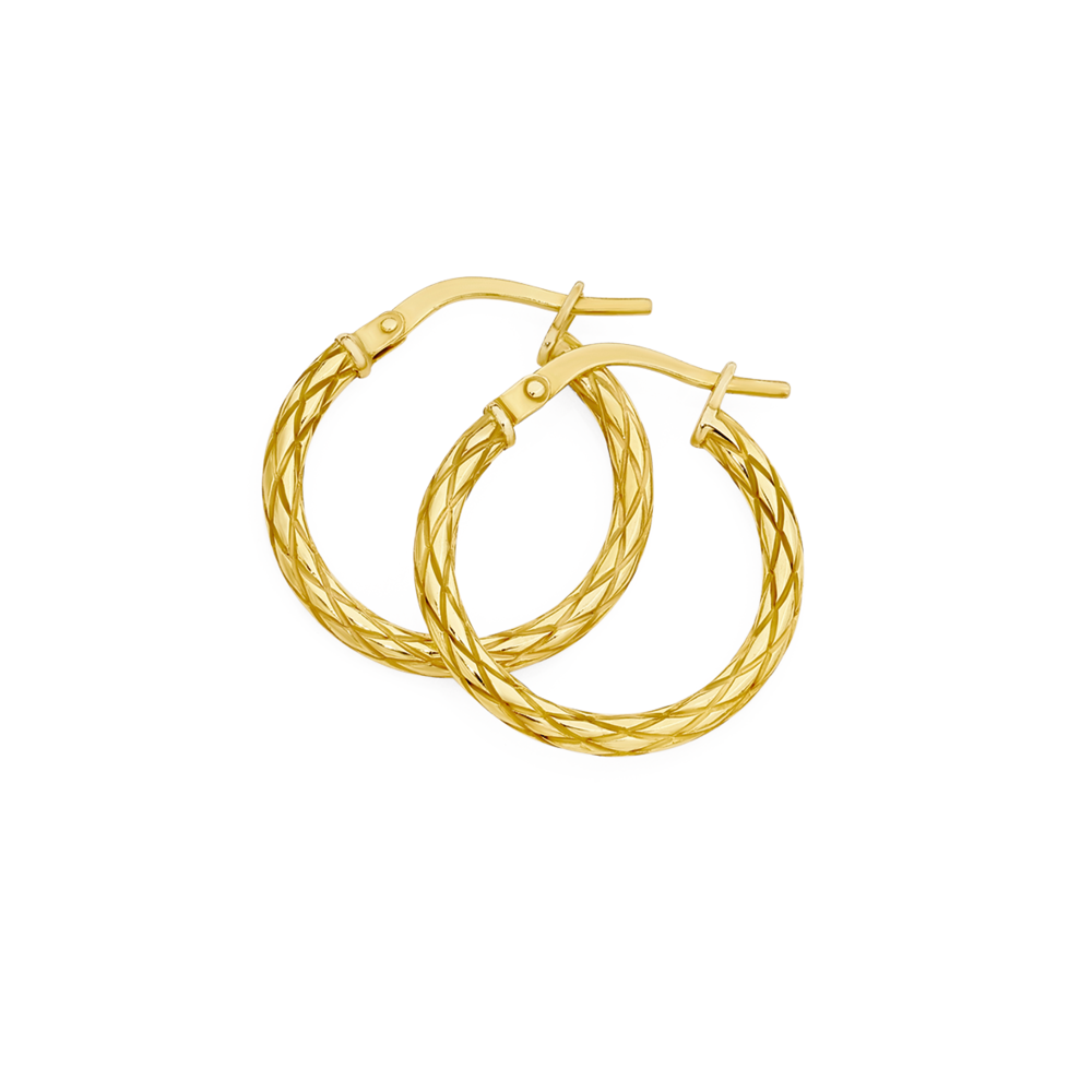 9ct gold diamond cut hoop earrings