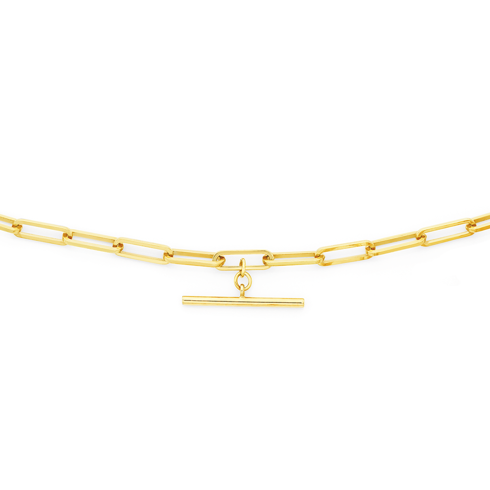 18ct Gold Plated or Silver Paper Clip & T Bar Necklace 