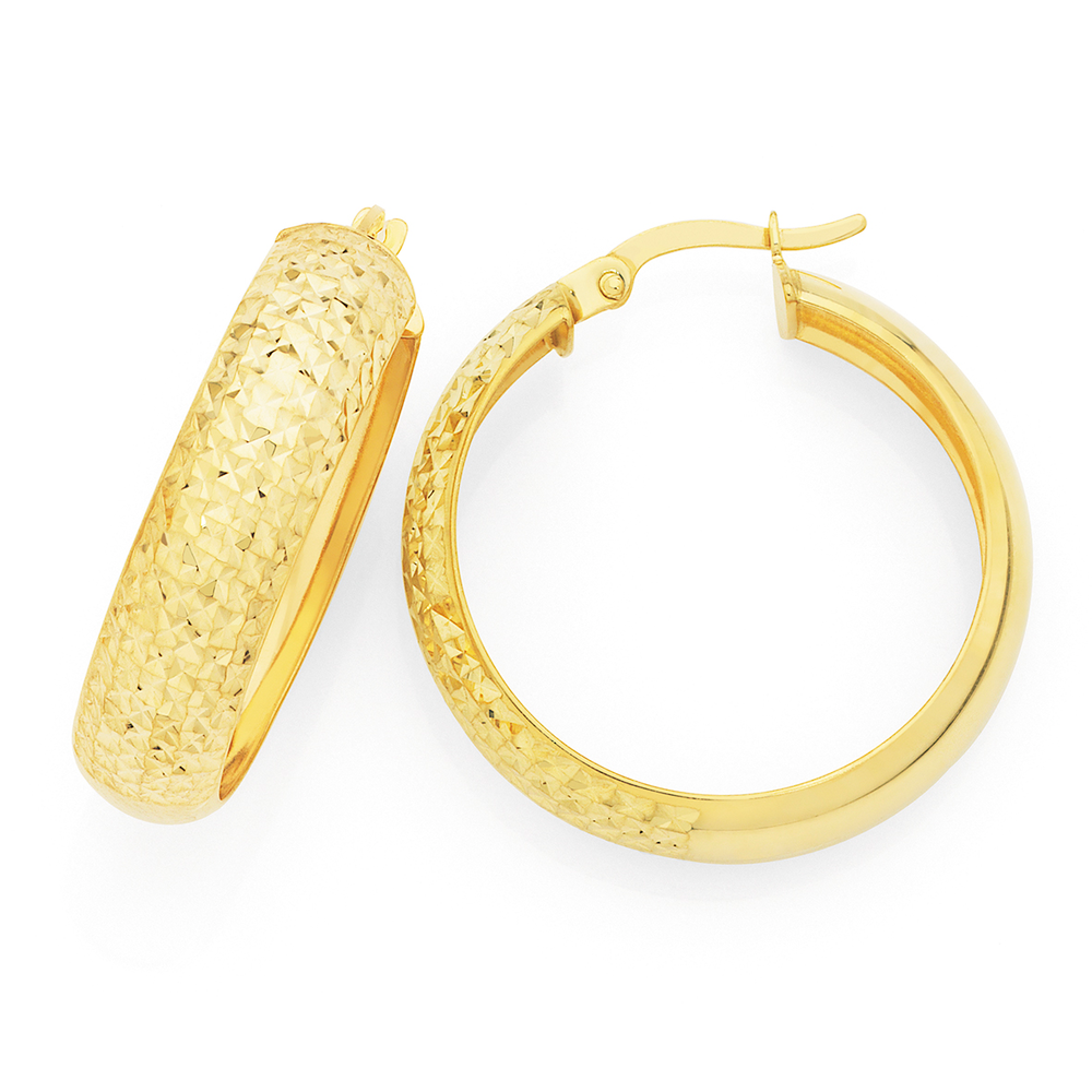 9ct gold diamond cut hoop earrings