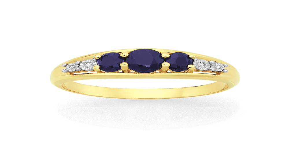 9ct Gold Sapphire & Diamond Trilogy Ring in Black | Goldmark (AU)