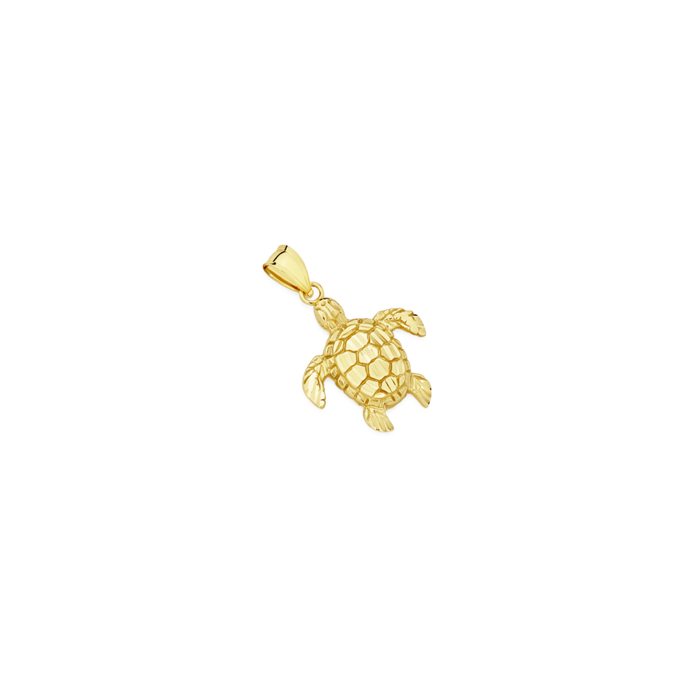 Blue Diamond 14k Yellow Gold Turtle Pendant
