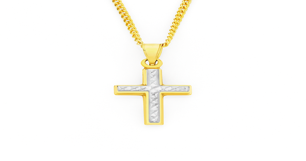 9ct Gold Two Tone Cross Pendant | Goldmark (AU)