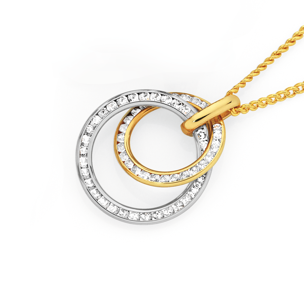 9ct Two-Tone Gold Cubic Zirconia Double Circle Necklet