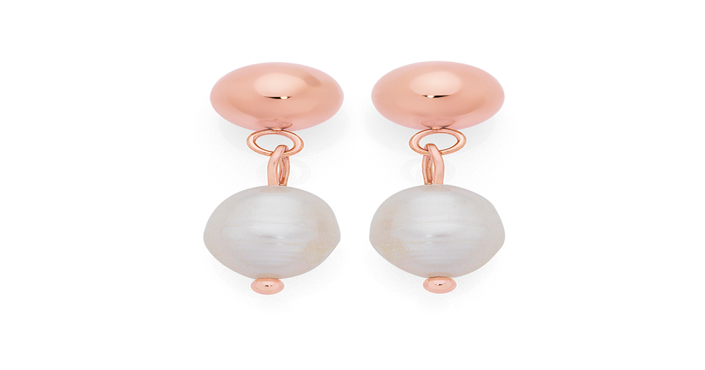 Rose Plated Steel Pearl On Ball Drop Earrings | Goldmark (AU)