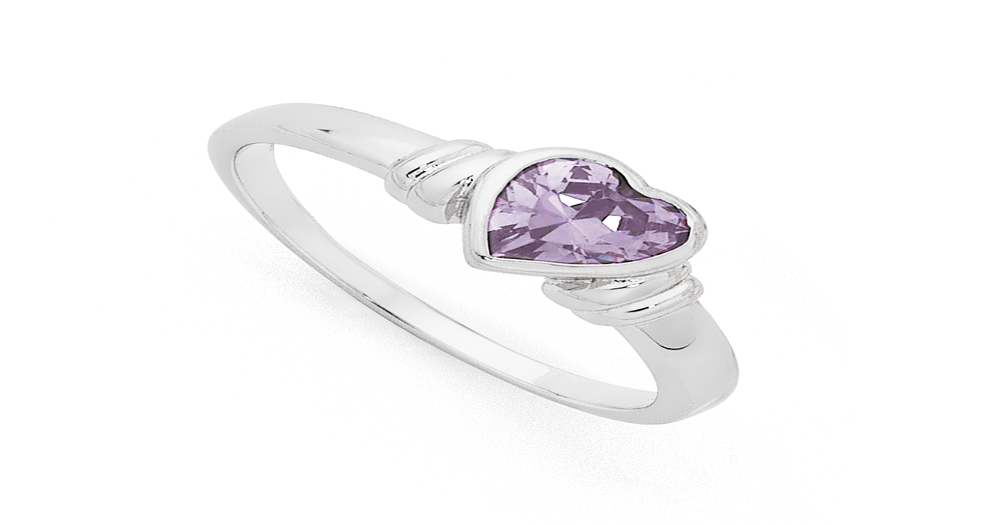 Silver Amethyst Cz Heart Ring Size O in Purple | Goldmark (AU)