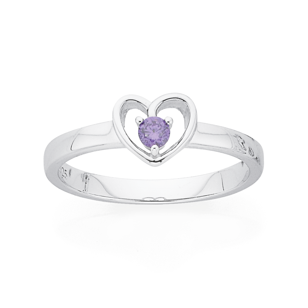 Purple Heart dainty CZ Prong Set-Solid Sterling 2024 Silver