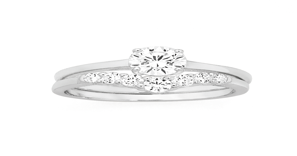 Silver Cz Solitaire With V Cz Eternity Ring Set in White | Goldmark (AU)