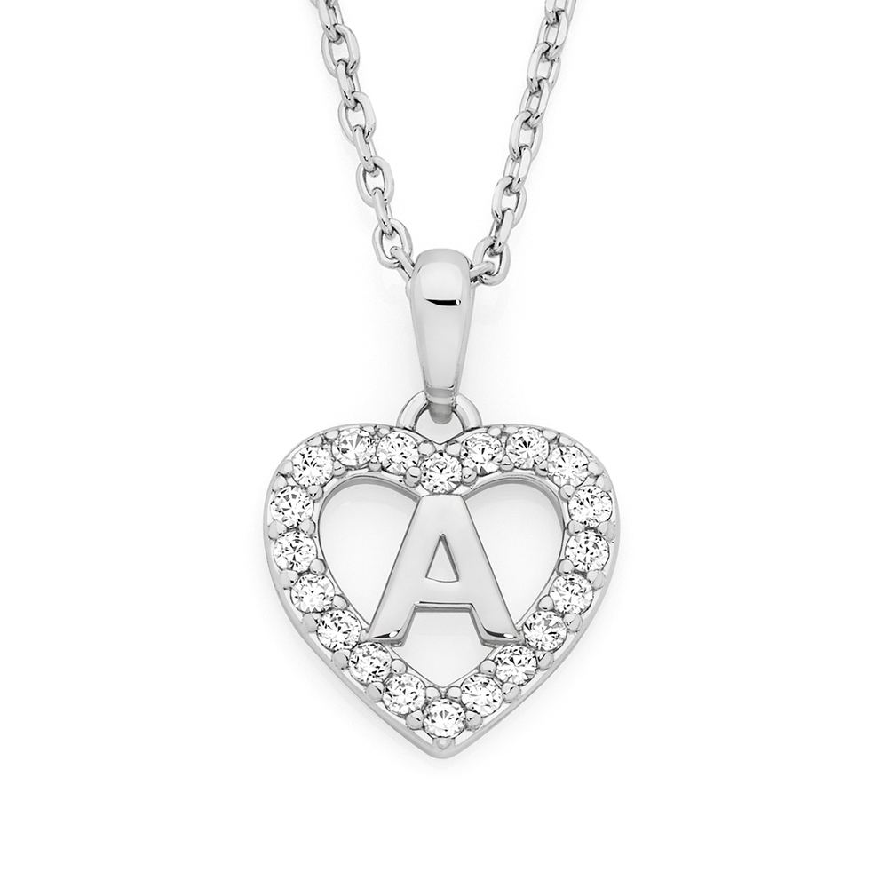 Silver heart store initial necklace