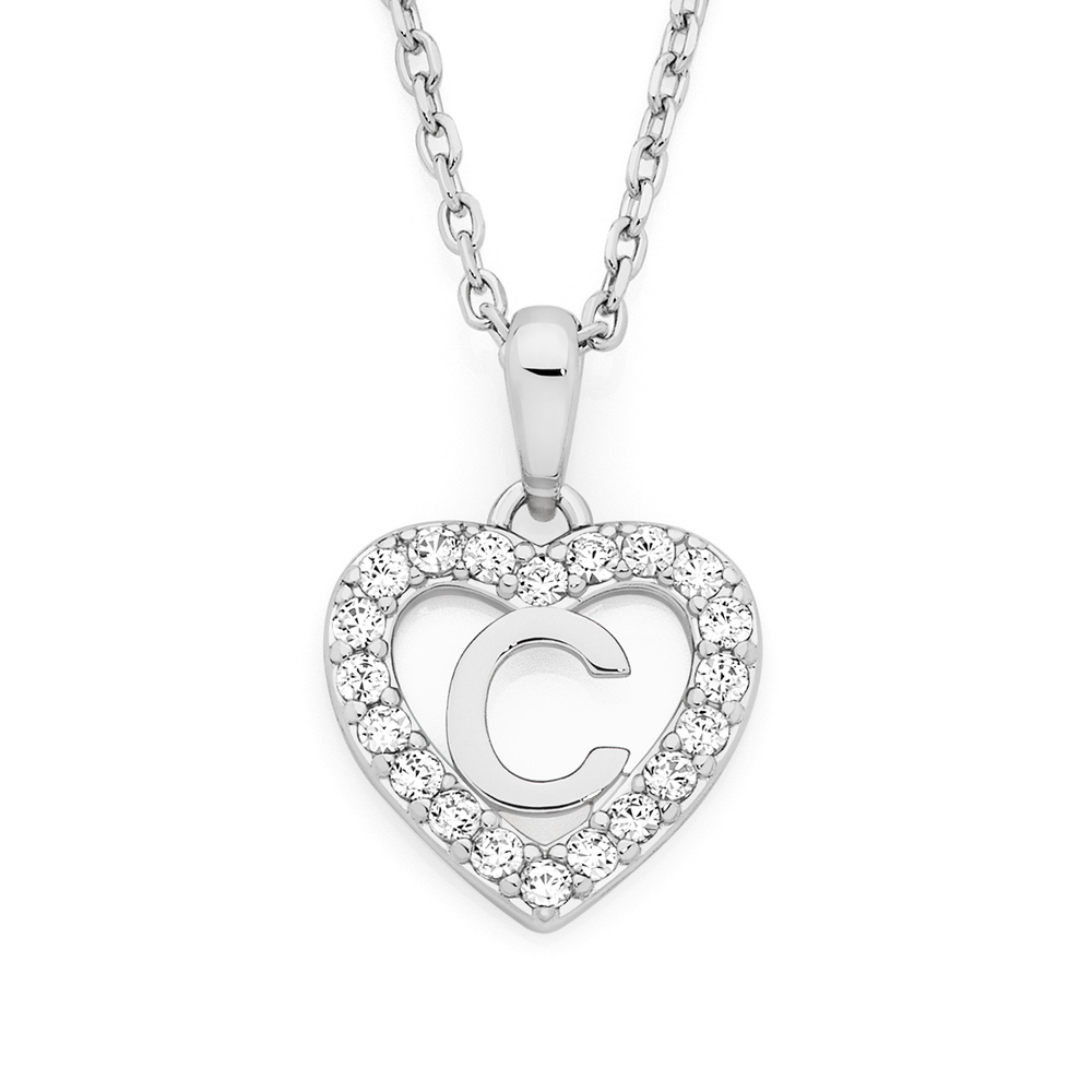 Engraved Letter C Initial Heart Pendant – Metalsmiths Sterling