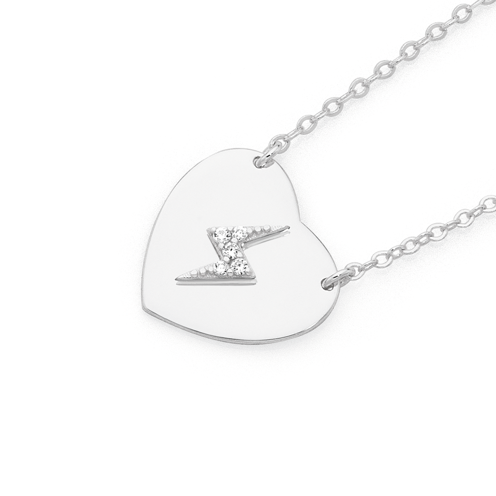 Silver Lovestruck Cz Lightning Bolt On Heart Disc Pendant | Goldmark (AU)