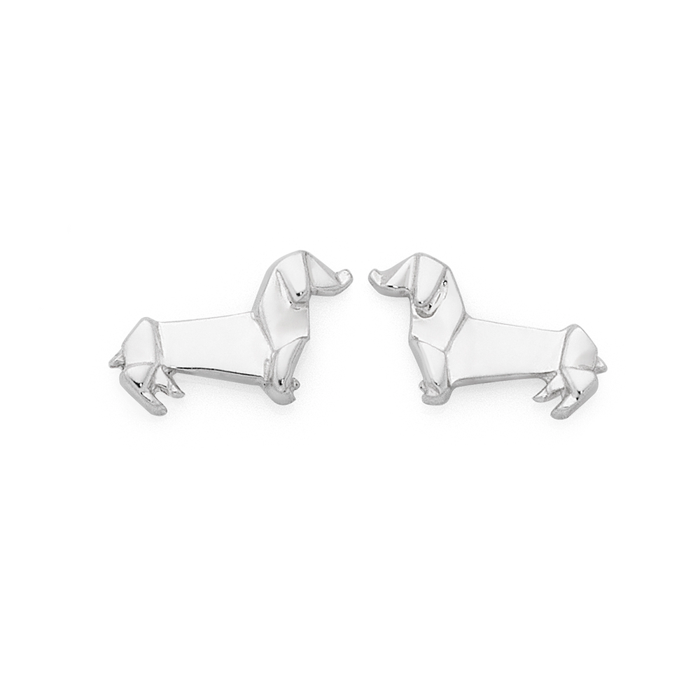Silver Origami Dachshund Stud Earrings | Goldmark (AU)