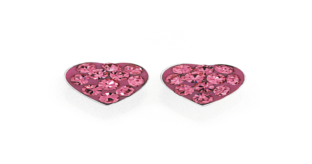 Silver Pink Crystal Heart Stud Earrings in Pink | Goldmark (AU)