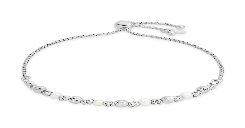 Silver Simulated Pearl & Twist Bead Friendship Bracelet in White ...