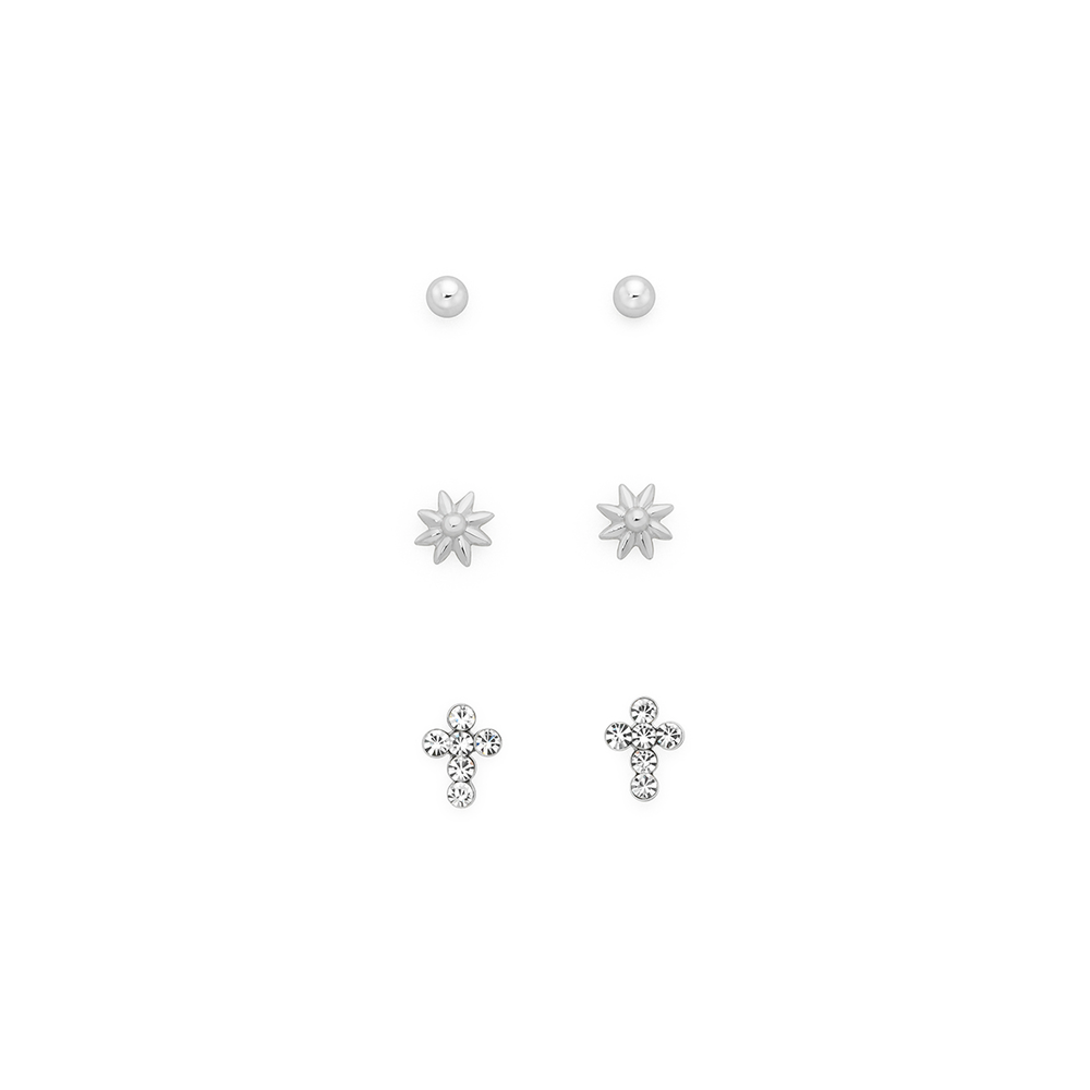 Sterling silver stud earrings on sale set of 3