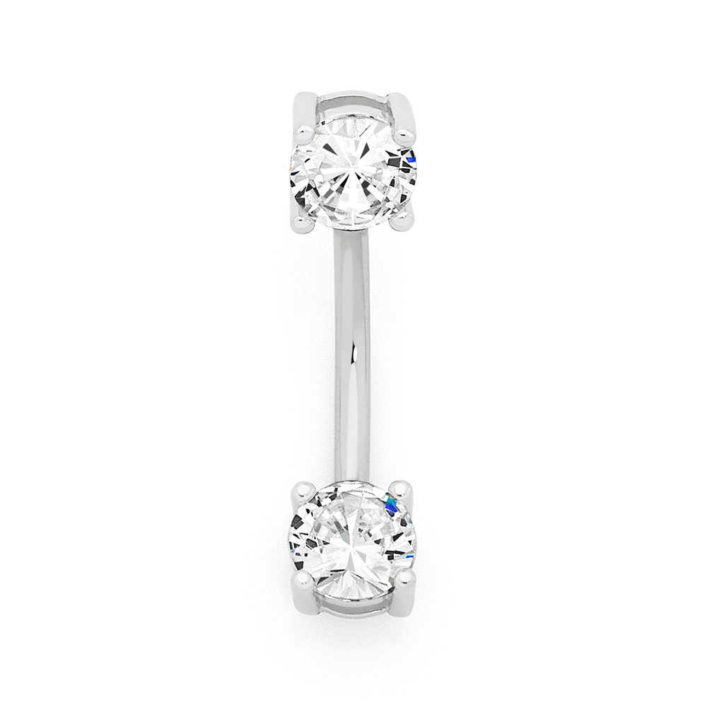 Silver diamond 2024 belly bar