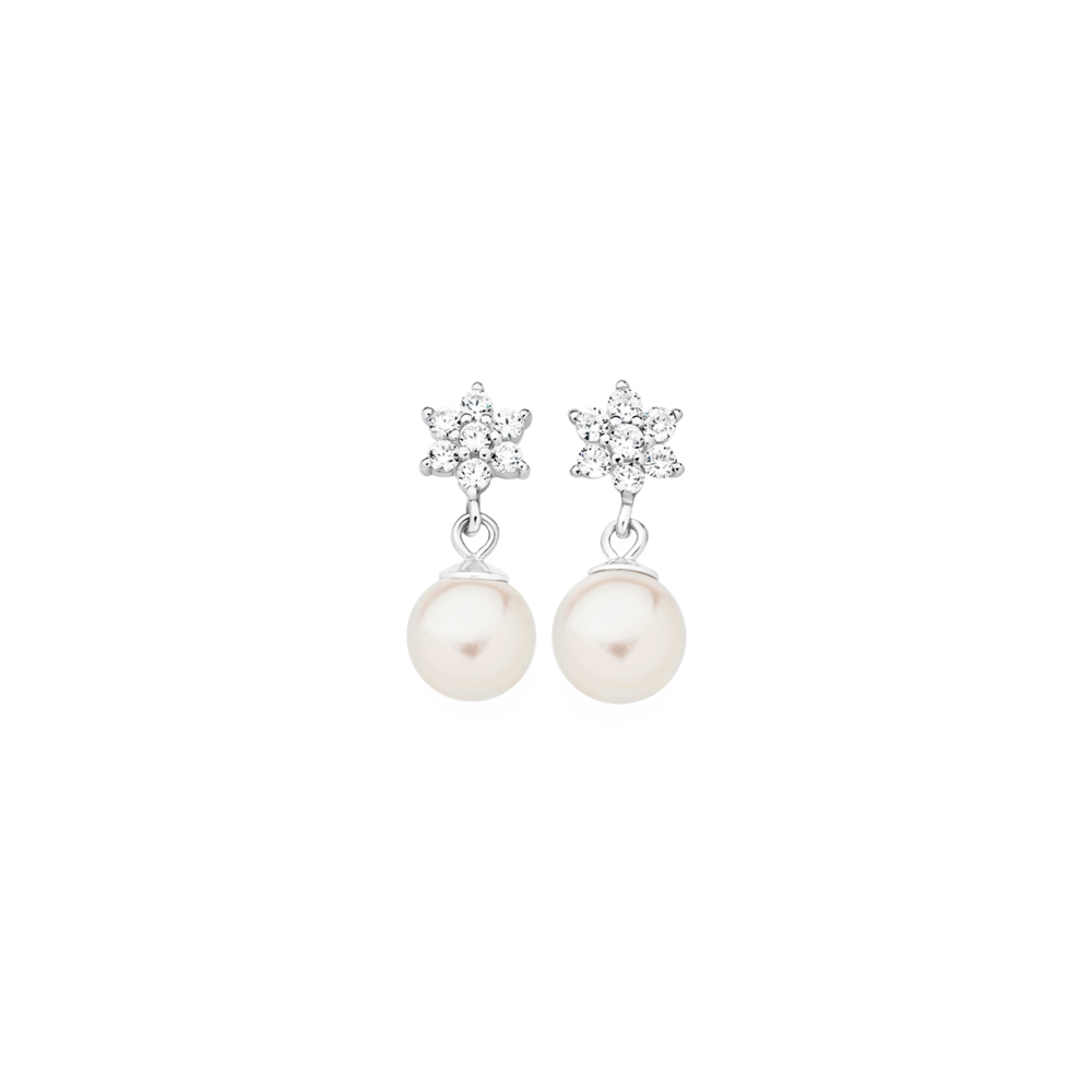 Silver flower drop deals earrings