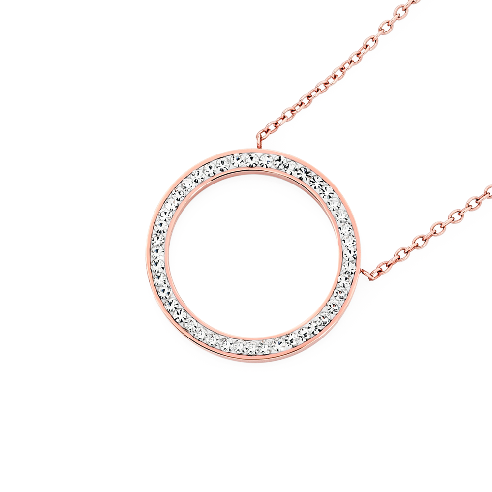 Sterling Silver Rose Gold Plated Crystal Interlocking Circles Necklace by  Evoke | Look Again