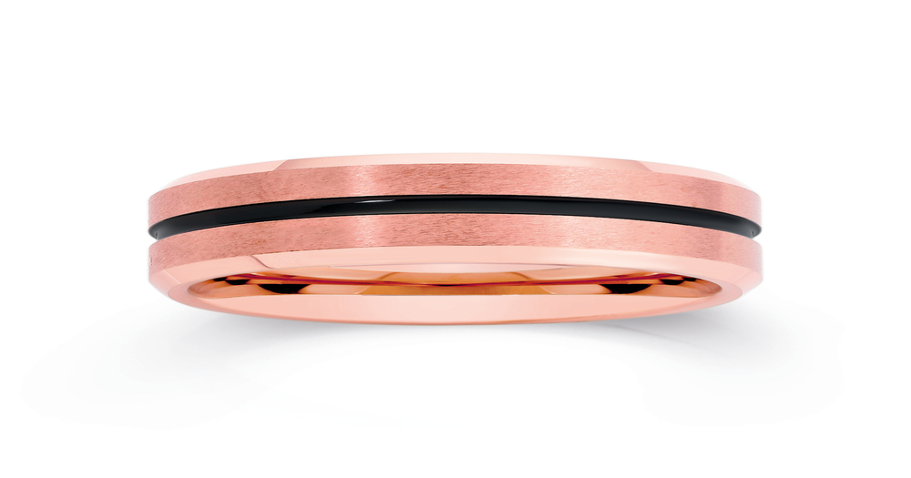 Tungsten Carbide Rose Gold Plate & Black Centre Line Ring | Goldmark (AU)